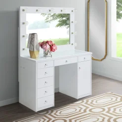 Hot Anisa 7 Drawer Vanity with Lighted Mirror Vanities|Kids Desks & Chairs