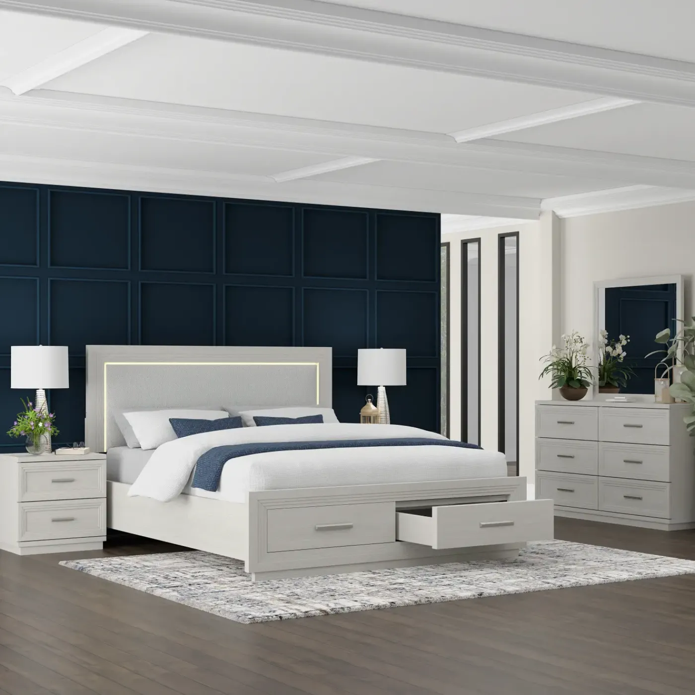 New Burbank Bedroom Set Queen Storage Bed, Dresser, Mirror & Nightstand Bedroom|All Outlet & Clearance Items