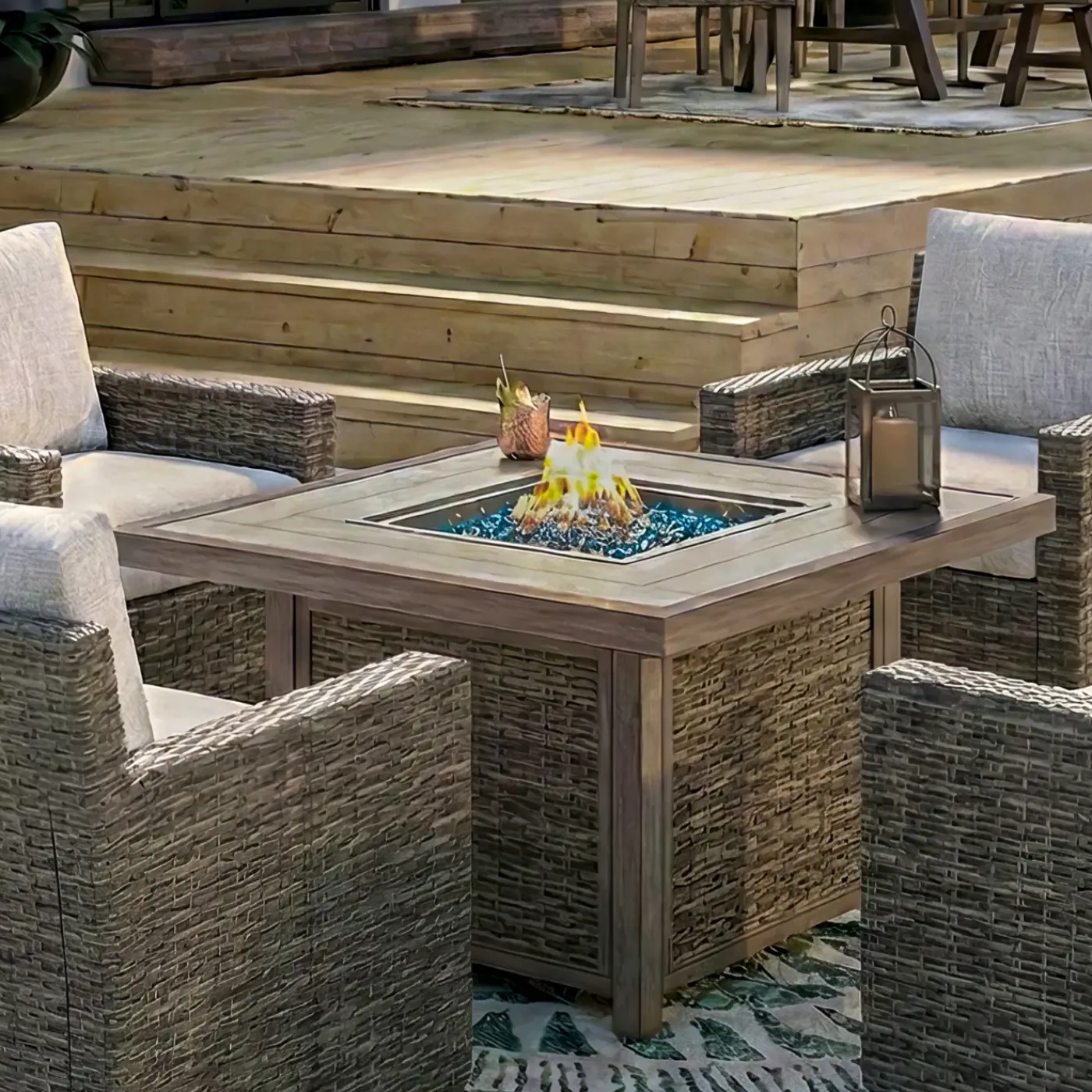 Hot Cabo Sofa, 2 Chairs, and Firepit Outdoor Seating