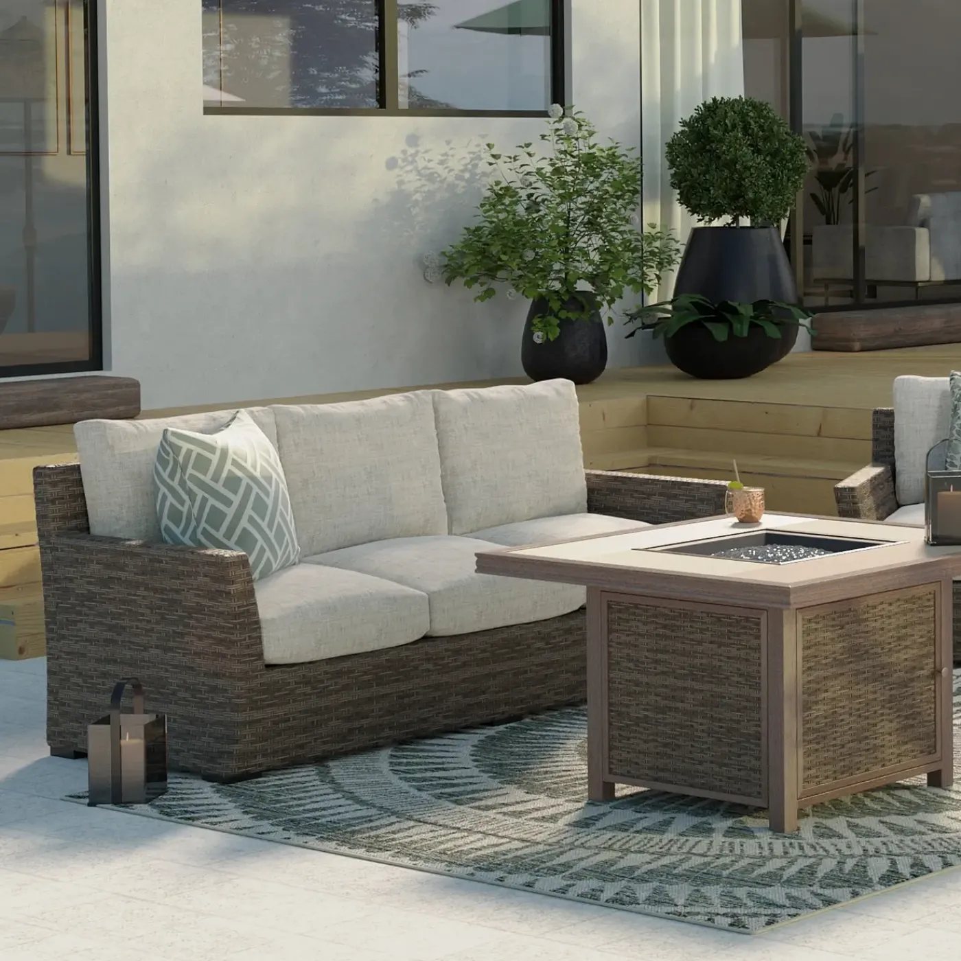 Hot Cabo Sofa, 2 Chairs, and Firepit Outdoor Seating