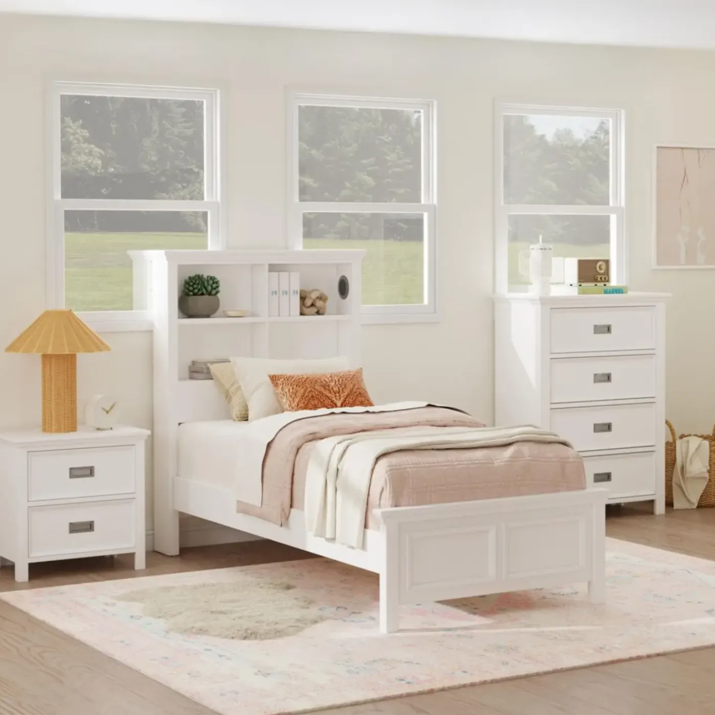 Cali Kids White Bookcase Bedroom Set Kids Bedroom Sets|Twin Beds