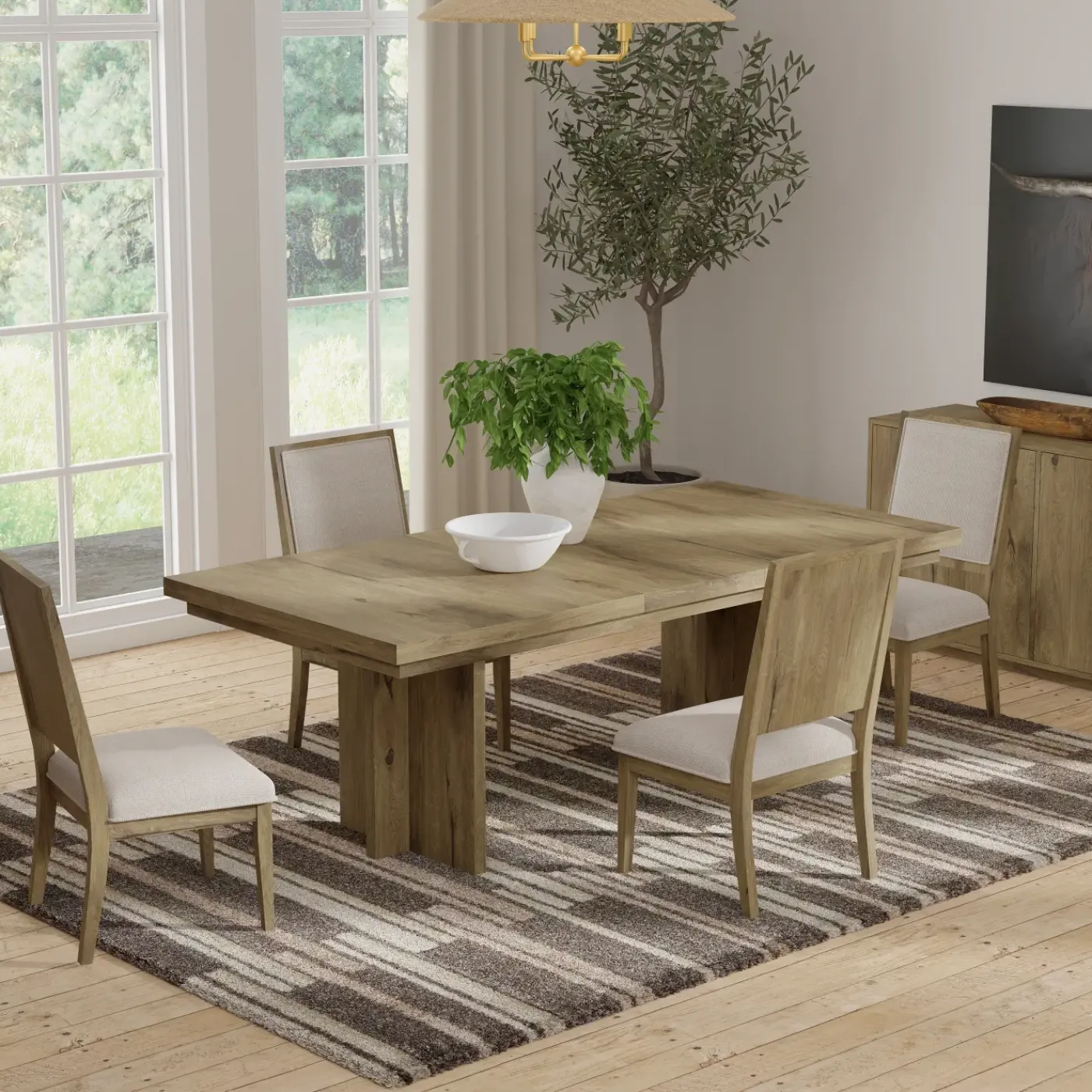 Outlet Durian Extendable Trestle Dining Table & 4 Side Chairs Dining Room Sets