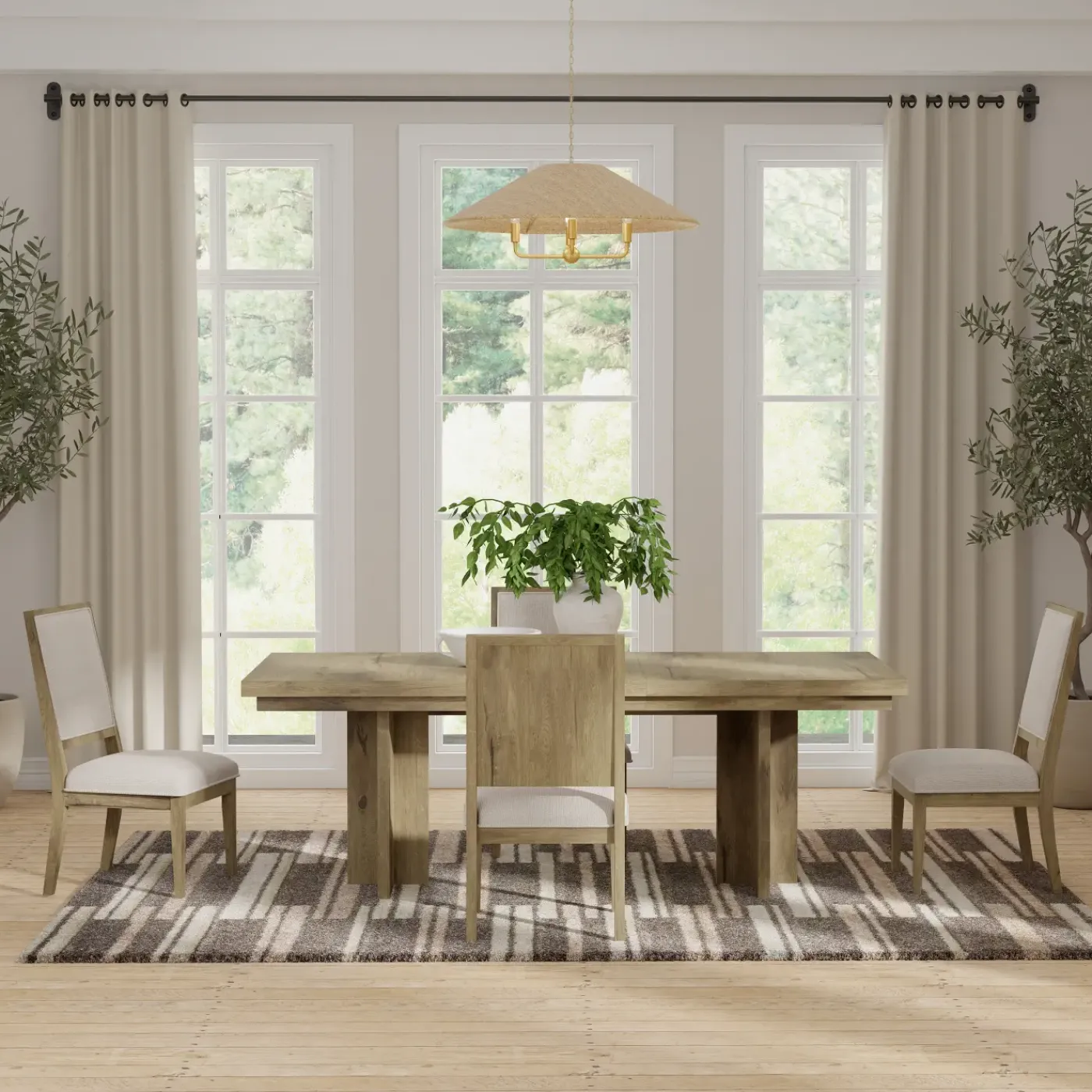 Outlet Durian Extendable Trestle Dining Table & 4 Side Chairs Dining Room Sets