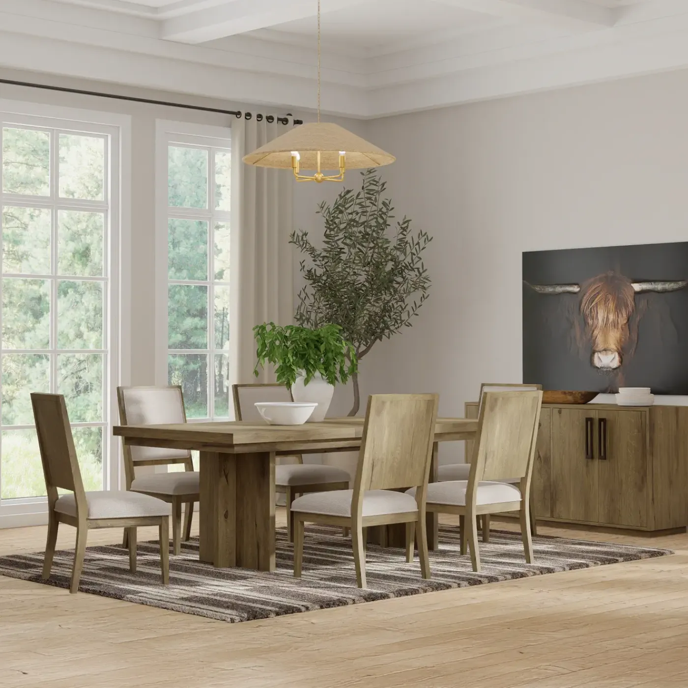 Durian Extendable Trestle Dining Table & 6 Side Chairs Dining Room Sets