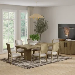 Durian Extendable Trestle Dining Table & 6 Side Chairs Dining Room Sets