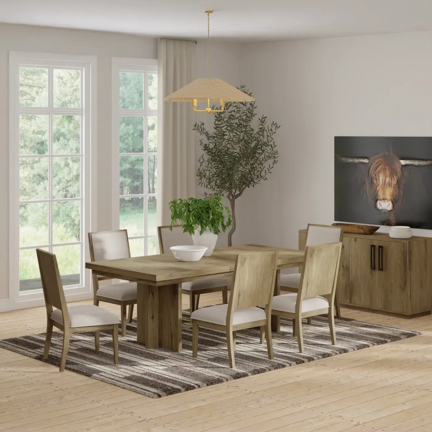 Durian Extendable Trestle Dining Table & 6 Side Chairs Dining Room Sets