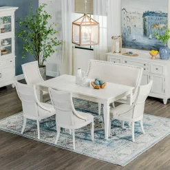 Hot East Bay 6pc Dining Set: Extendable Dining Table, 4 Arm Chairs & Bench Dining Room Sets