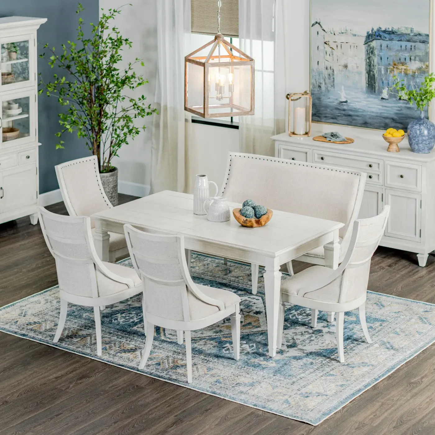 Hot East Bay 6pc Dining Set: Extendable Dining Table, 4 Arm Chairs & Bench Dining Room Sets