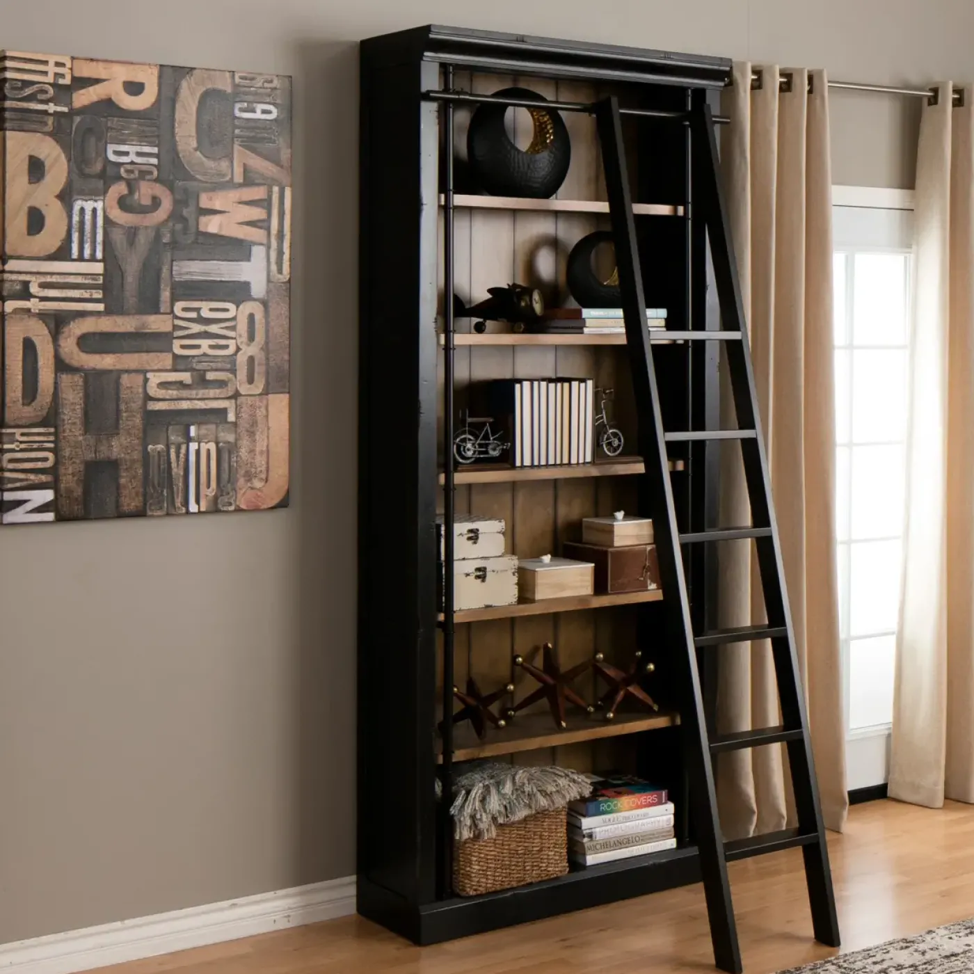 Outlet Heritage Bookcase with Ladder Bookcases & File Cabinets