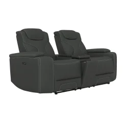 Clearance Jet Charcoal Leather Motion Sofa & Loveseat Set Living Room Sets|Reclining Furniture