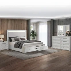 Hot Laurel California King Bench Storage Bed, Dresser, Mirror & Nightstand Bedroom Sets