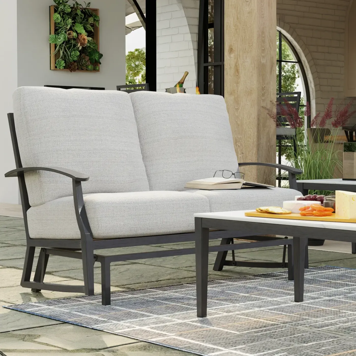 Hot Monterey Outdoor Living Set 2pc Set: Outdoor Sofa & Glider Loveseat Outdoor Furniture Sets