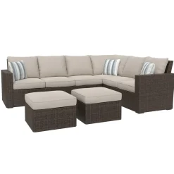Hot Puerto Nuevo 3pc Set: Outdoor Sectional & 2 Stools Outdoor Seating