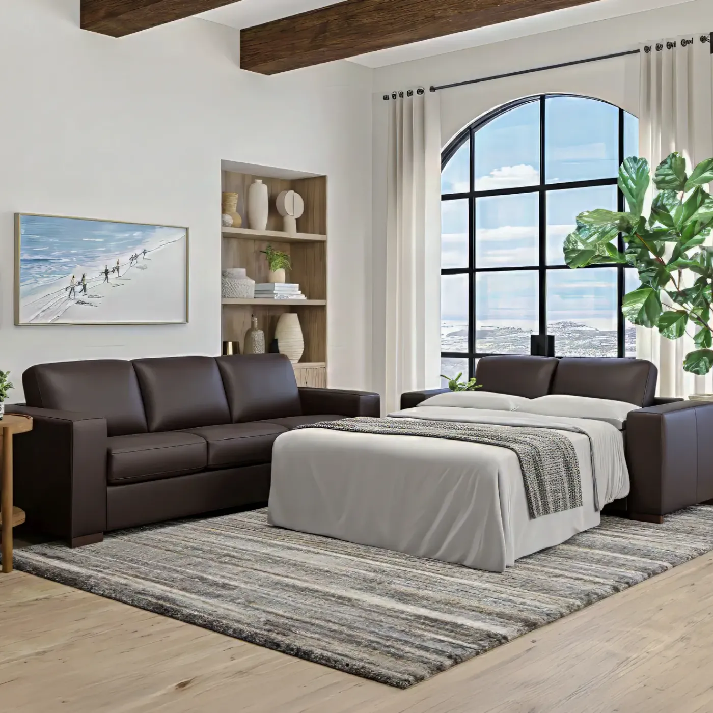 Clearance Quinn Leather Full Sleeper Sofa & Mattress Loveseats|Sleeper Sofas