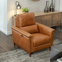 Online Remy Leather Power Recliner with Power Headrest Recliners
