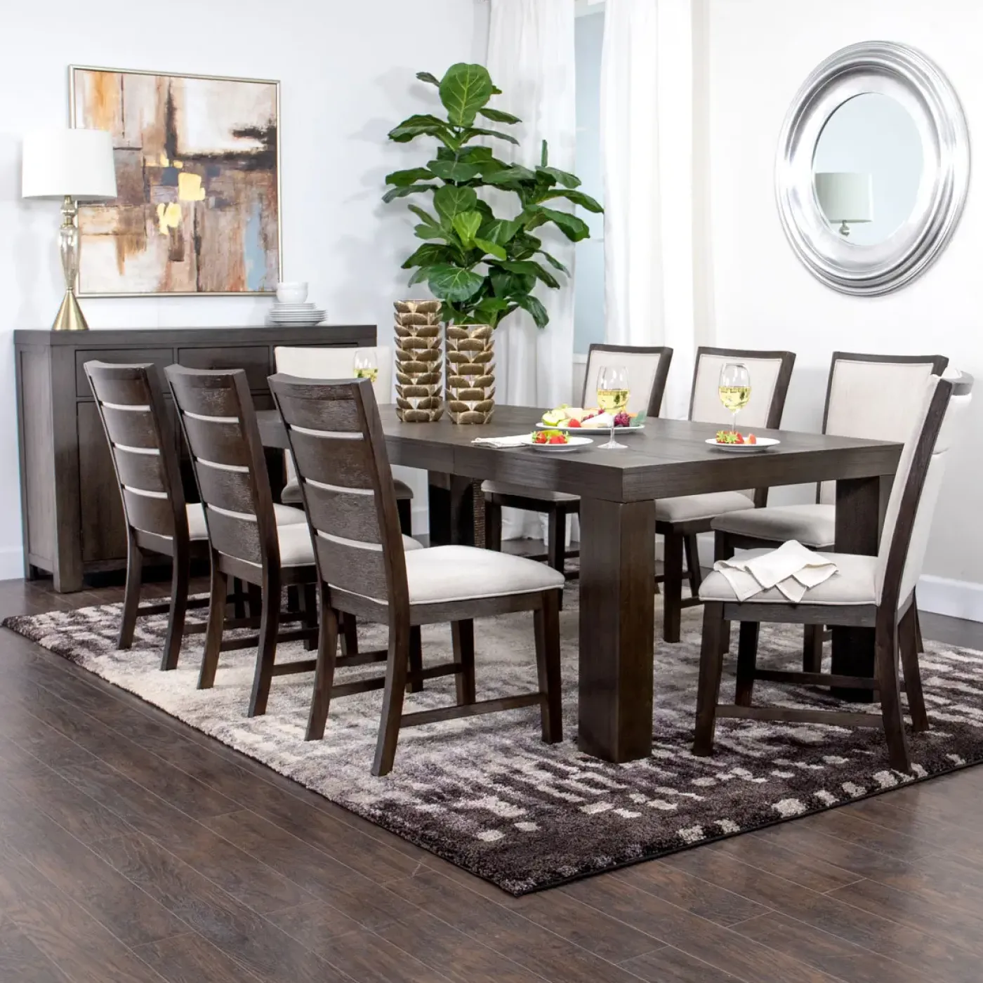 Online Riley 7pc Dining Set: Extendable Table, 6 Slat Back Chairs Dining Room Sets