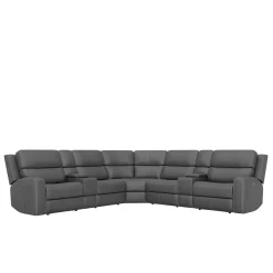 Outlet Riverdale 7pc Leather Sectional with Dual Consoles Sectionals