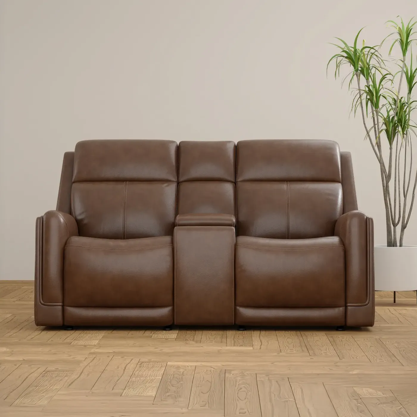 Hot Royale Leather Power Glider Loveseat with Console Loveseats|Living Room
