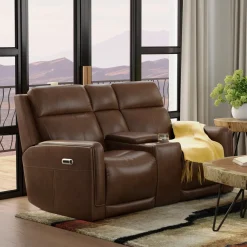 Hot Royale Leather Power Glider Loveseat with Console Loveseats|Living Room