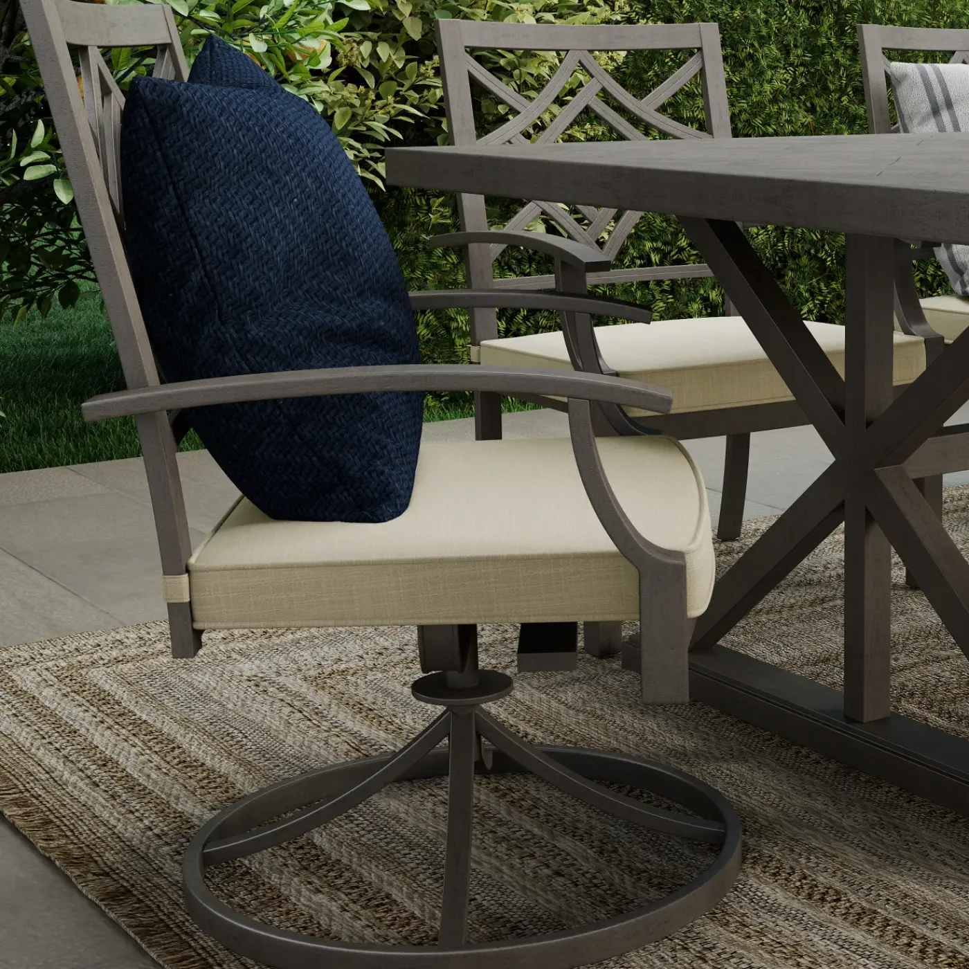 Discount Saint Lucia Outdoor Dining Set-New! 7pc Dining Set: Table, 4 Armchairs & 2 Swivel Armchairs Outdoor Dining|Outdoor Furniture Sets