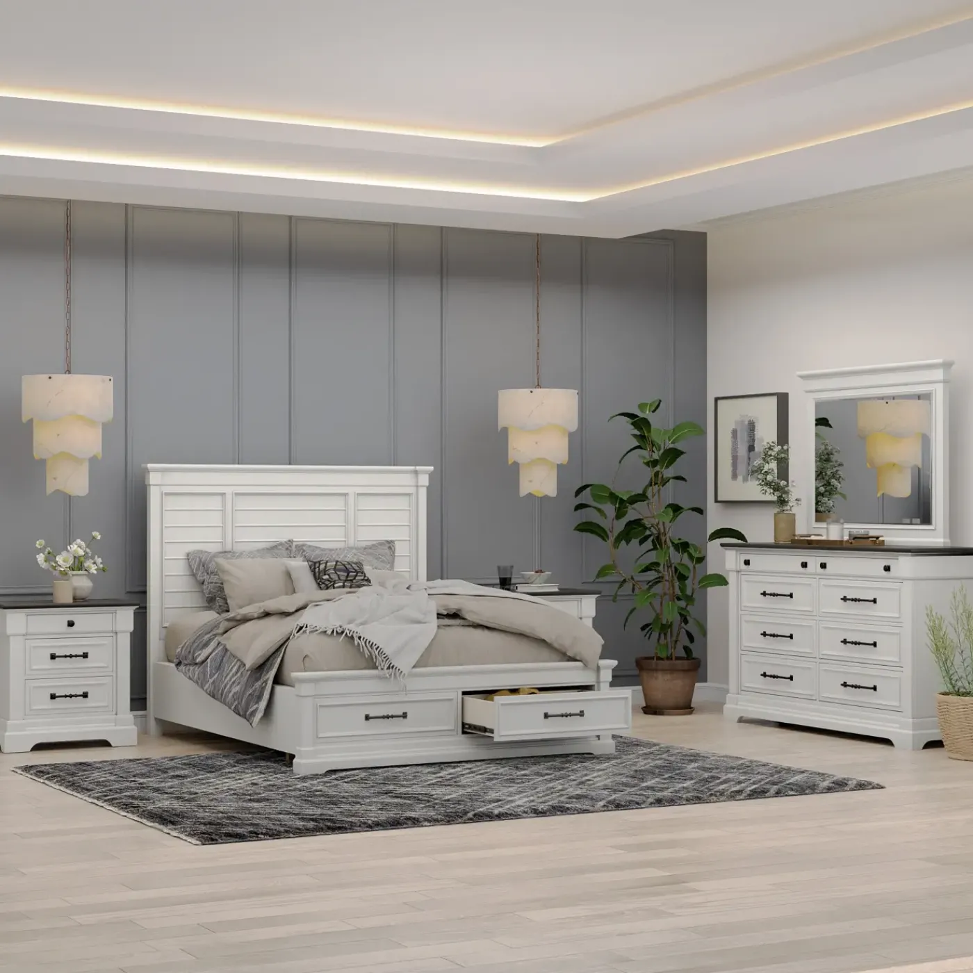 Sale Sheridan King Storage Bed, Dresser, Mirror, Nightstand Bedroom Sets
