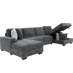 Discount Slumber 3pc Double Storage Chaise Sleeper Sectional Living Room Sets|Sectionals