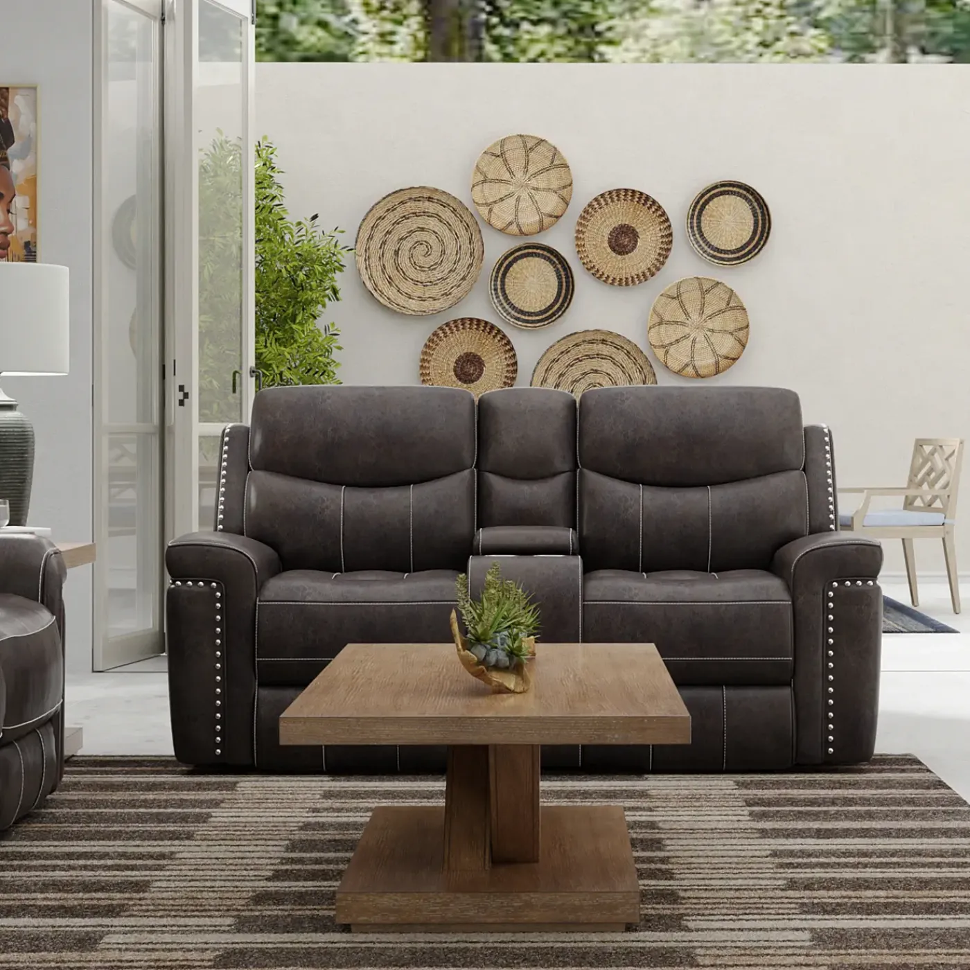 Triplex Reclining Console Loveseat Reclining Furniture