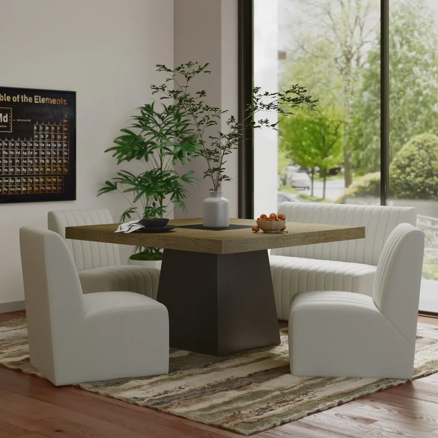 Zander 5pc Dining Set: Table, 3 Upholstered Side Chairs & Bench Dining Room Sets